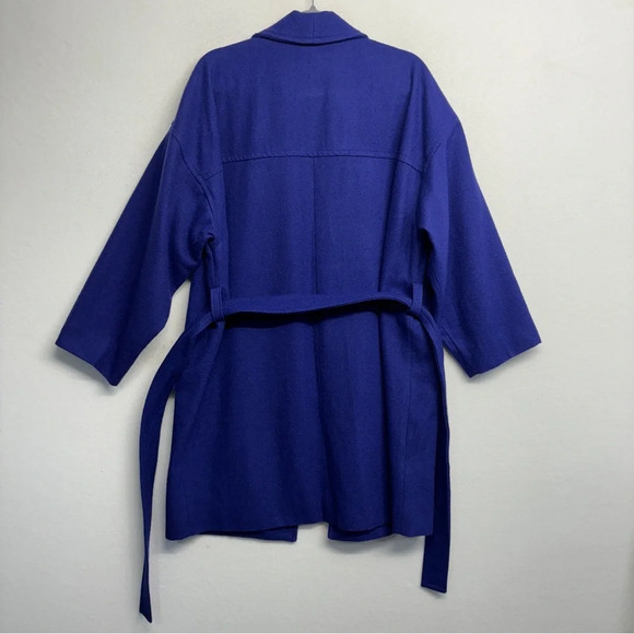 NWT Narciso Rodriguez Design Nation Wool Blend Blue Belted Coat L - Picture 2 of 7